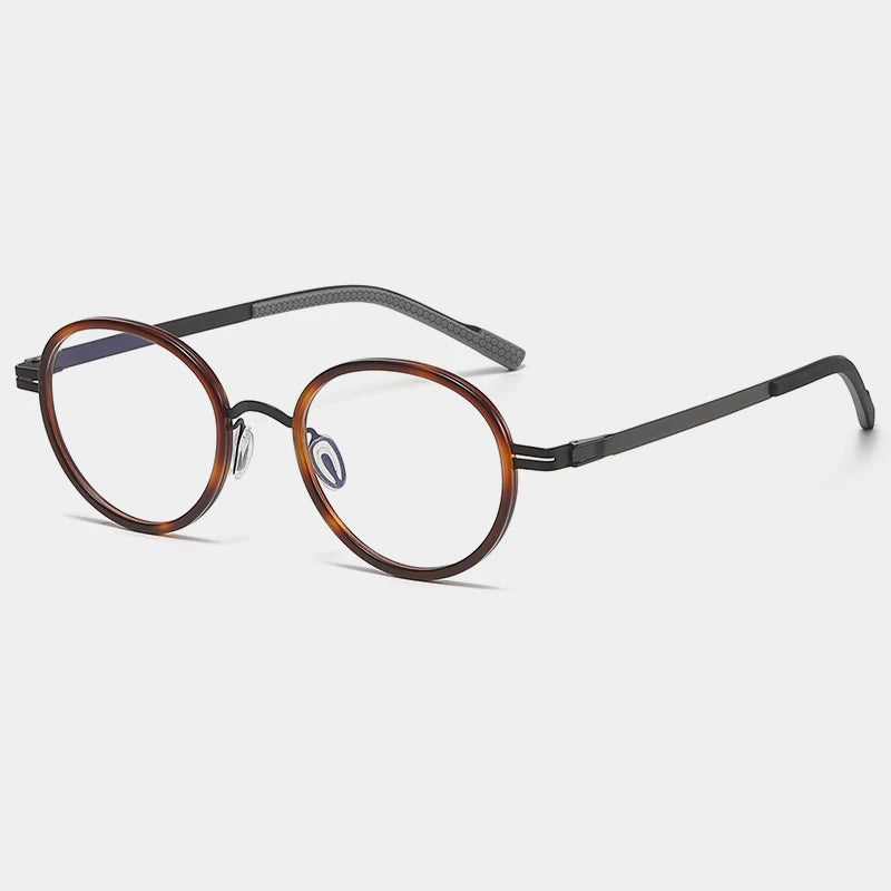 Gatenac Unisex Full Rim Round Titanium Eyeglasses Gxyj1154 Full Rim Gatenac Tortoiseshell Black  