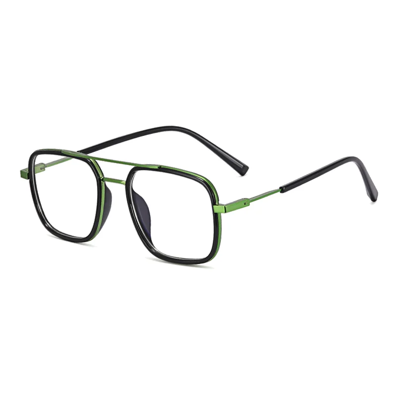 Ralferty Men's Full Rim Square Double Bridge Alloy Acetate Eyeglasses R613 Full Rim Ralferty C2 Black Green CN 