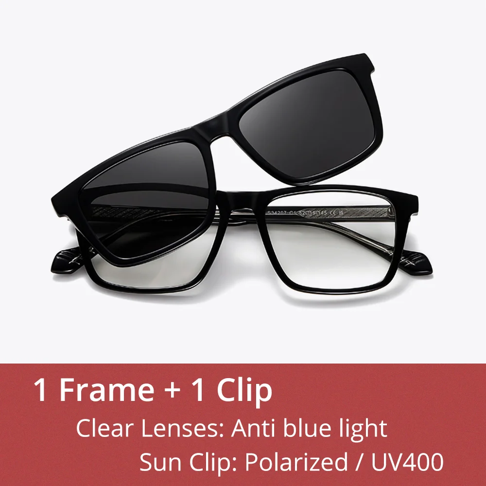 Ralferty Unisex Full Rim Square Tr 90 Alloy Eyeglasses Clip On Sunglasses 534207