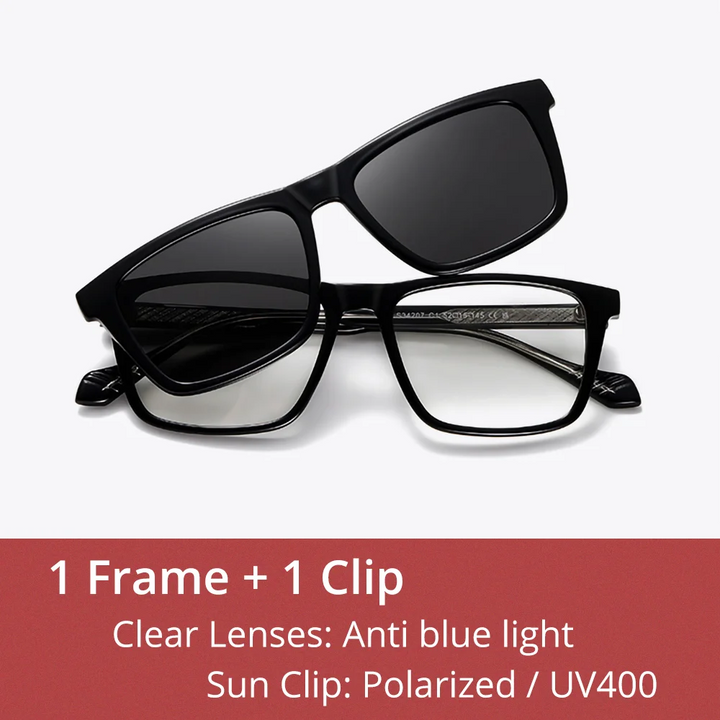 Ralferty Unisex Full Rim Square Tr 90 Alloy Eyeglasses Clip On Sunglasses 534207