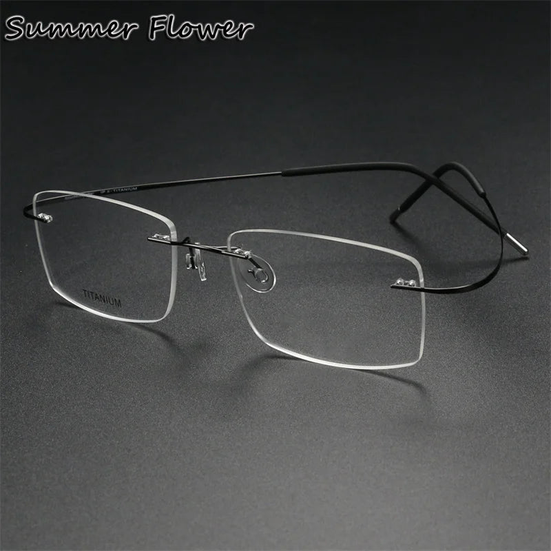 Summer Flower Unisex Rimless Square Titanium Eyeglasses 81019 Rimless Summer Flower Gray