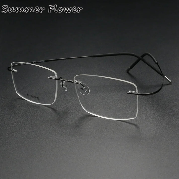 Summer Flower Unisex Rimless Square Titanium Eyeglasses 81019 Rimless Summer Flower Gray