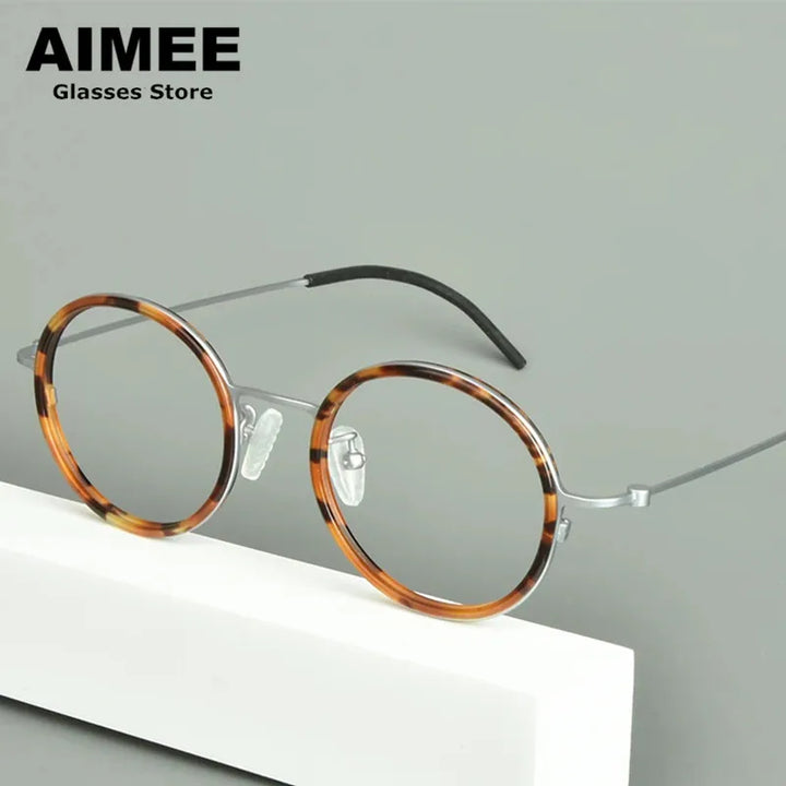 Aimee Unisex Full Rim Round Titanium Acetate Eyeglasses 15503