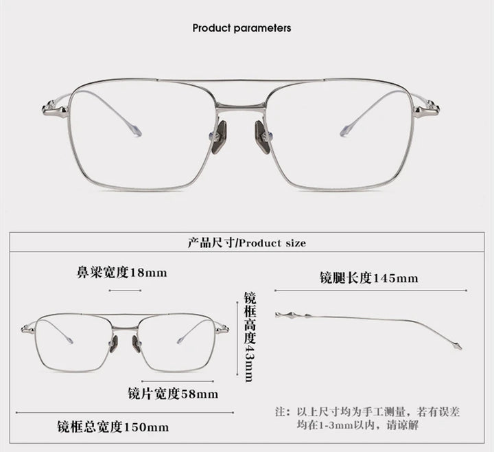 Black Mask Unisex Full Rim Big Square Double Bridge Titanium Eyeglasses B1305 Full Rim Black Mask   