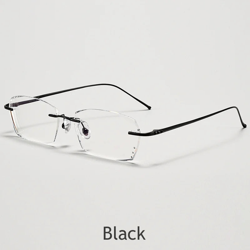 KatKani Unisex Rimless Square Titanium Eyeglasses A69045 Rimless KatKani Eyeglasses Black  