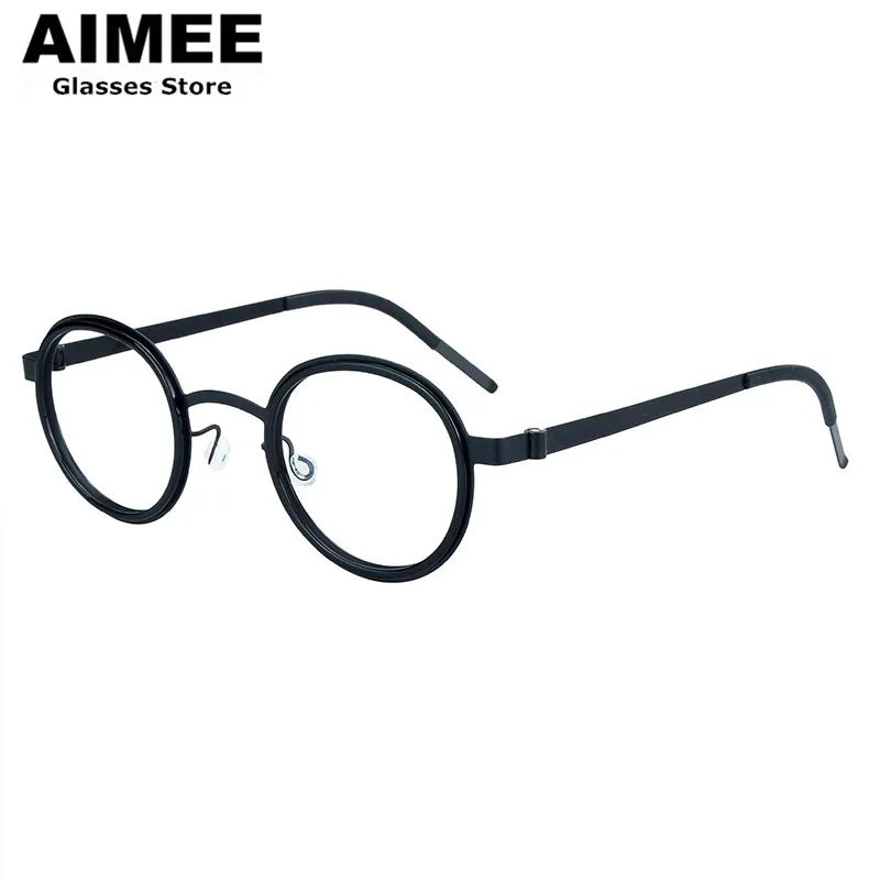 Aimee Women's Full Rim Round Screwless Titanium Acetate Eyeglasses 61011