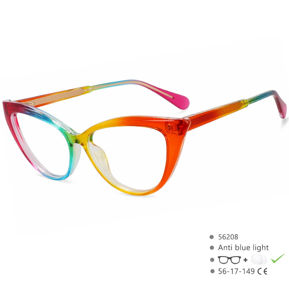 CCspace Women's Full Rim Square Cat Eye Tr 90 Titanium Eyeglasses 56208 Full Rim CCspace C6RainBow  