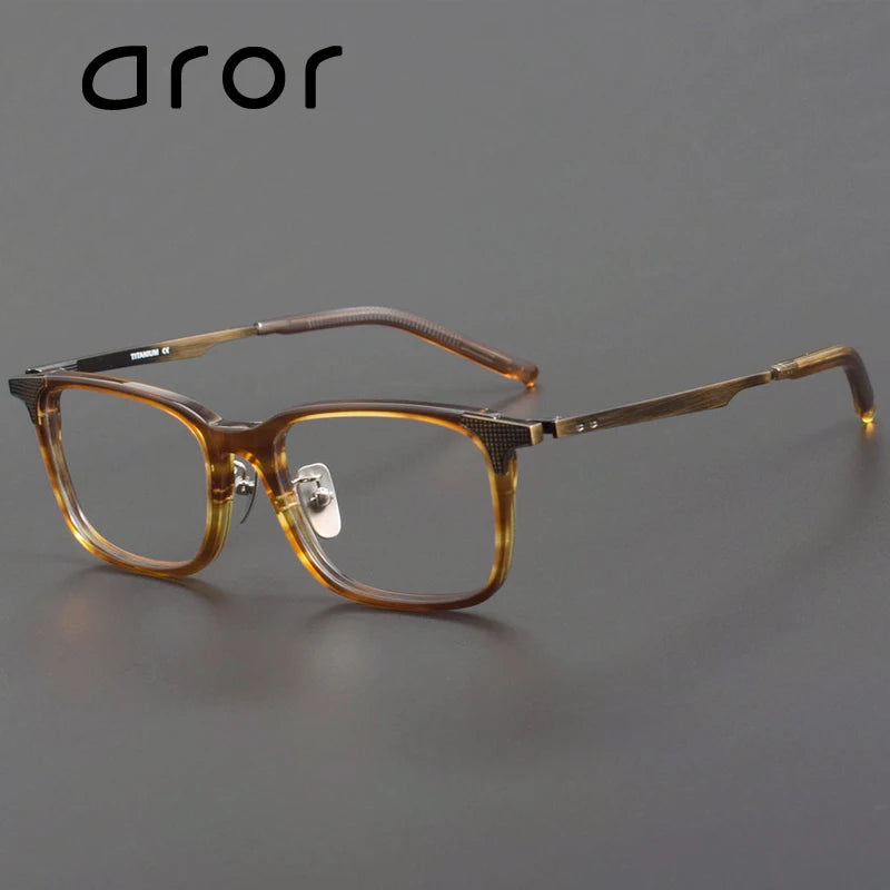 Aror Unisex Full Rim Square Acetate Titannium Eyeglasses 499290 Full Rim Aror