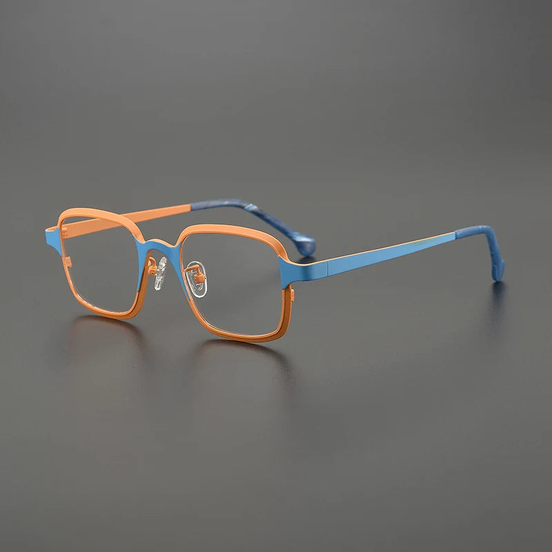 Gatenac Unisex Full Rim Square Titanium Eyeglasses Gxyj1504 Full Rim Gatenac Orange Blue  