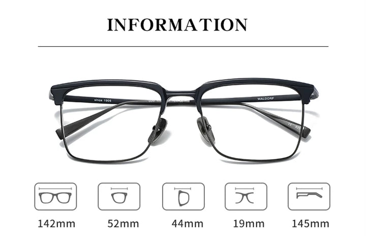 Black Mask Men's Full Rim Titanium Acetate Square Eyeglasses 14245 Full Rim Black Mask   