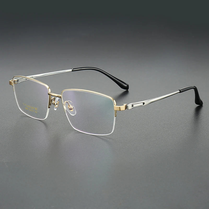 Muzz Men's Semi Rim Polygon Square Titanium Eyeglasses 82928