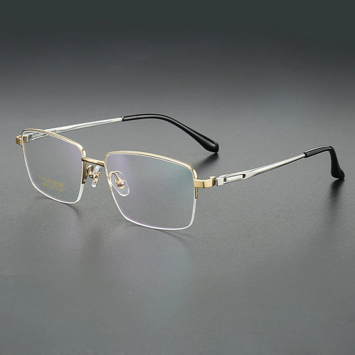 Muzz Men's Semi Rim Polygon Square Titanium Eyeglasses 82928
