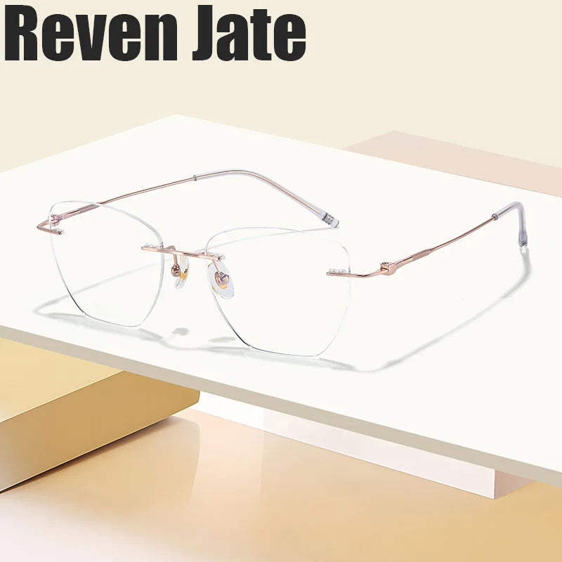Reven Jate Women's Rimless Oval Cat Eye Titanium Eyeglasses 60194