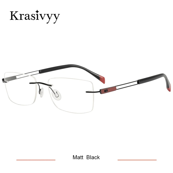 Krasivyy Unisex Rimless Square Screwless Titanium Eyeglasses 5006 Rimless Krasivyy Matt   Black  