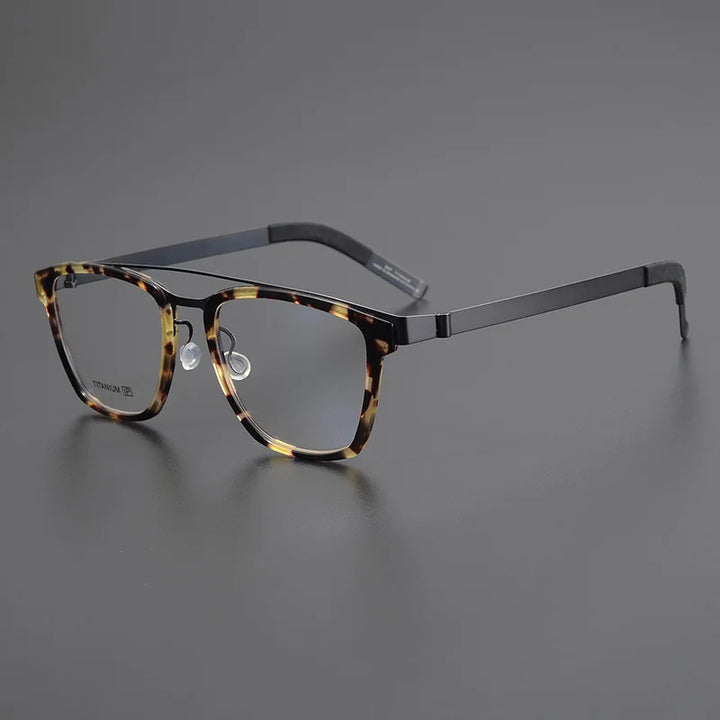 Black Mask Unisex Full Rim Double Bridge Titanium Square Eyeglasses 4507 Full Rim Black Mask Tortoise-Gray  