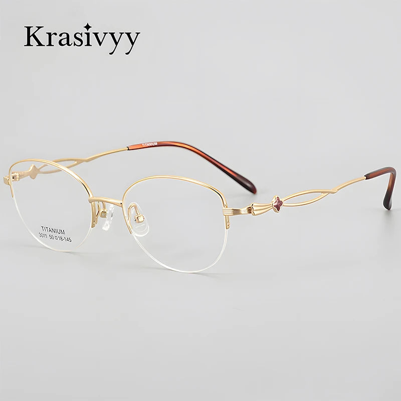 Krasivyy Women's Semi Rim Oval Round Titanium Eyeglasses 443011 Semi Rim Krasivyy   