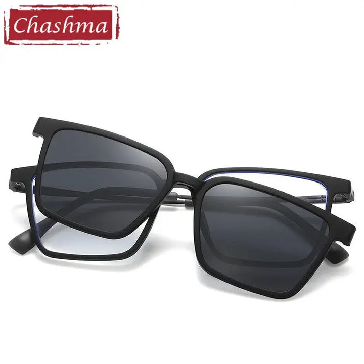 Chashma Ottica Unisex Full Rim Square Ultem Titanium Eyeglasses Clip On Sunglasses 972176 FuzWeb