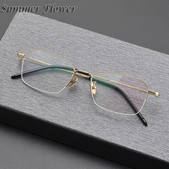 Summer Flower Men's Rimless Square Titanium Eyeglasses 69941