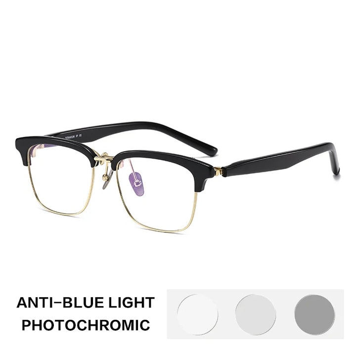 Gatenac Unisex Full Rim Flip Up Square Acetate Titanium Photochromic Reading Glasses 62796