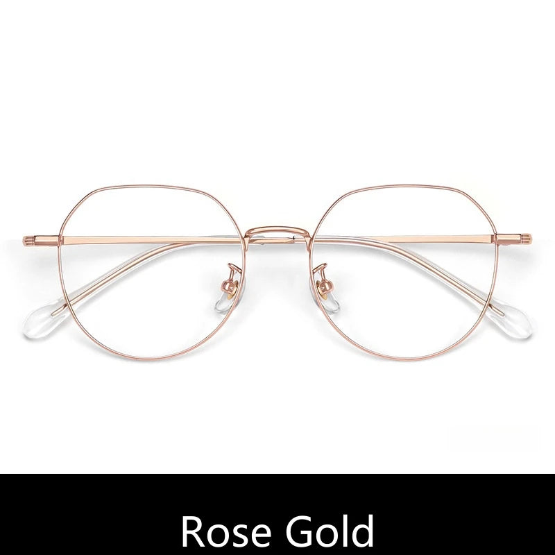 Yimaruili Unisex Full Rim Flat Top Oval Titanium Alloy Eyeglasses 3244 Full Rim Yimaruili Eyeglasses Rose Gold 1  