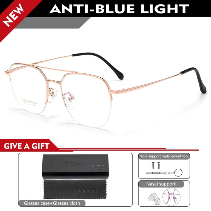 Vicky Unisex Full Rim Square Double Bridge Titanium Reading Glasses 517052