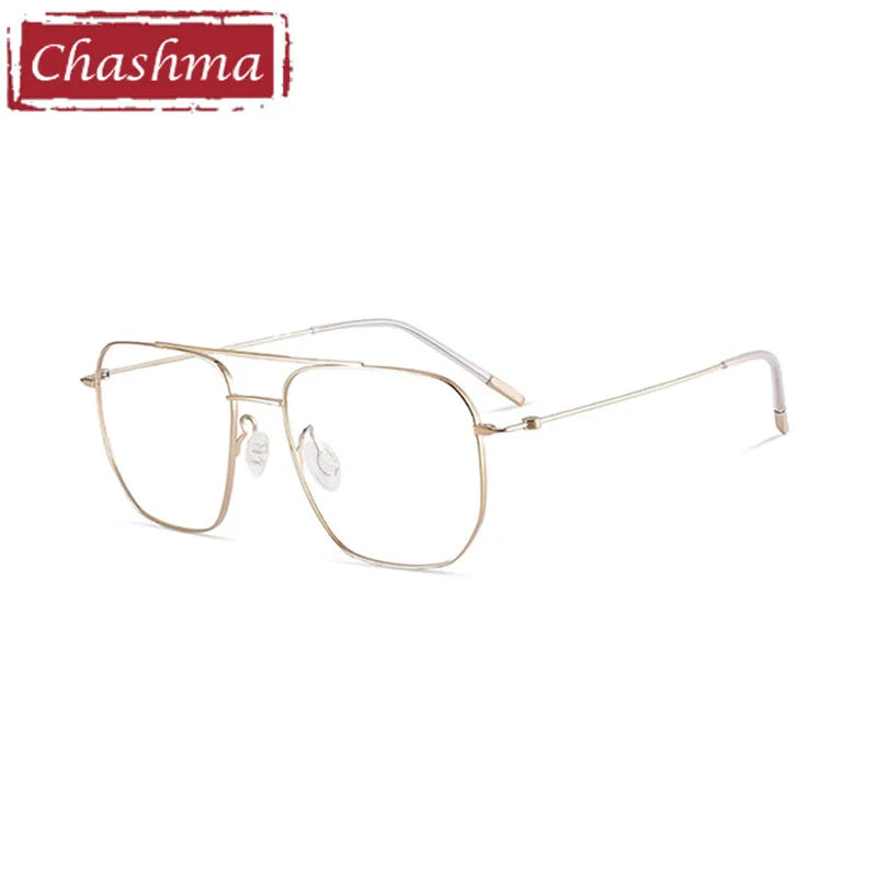 Chashma Ottica Men's Full Rim Square Double Bridge Titanium Eyeglasses 7248 Full Rim Chashma Ottica Light Gold  