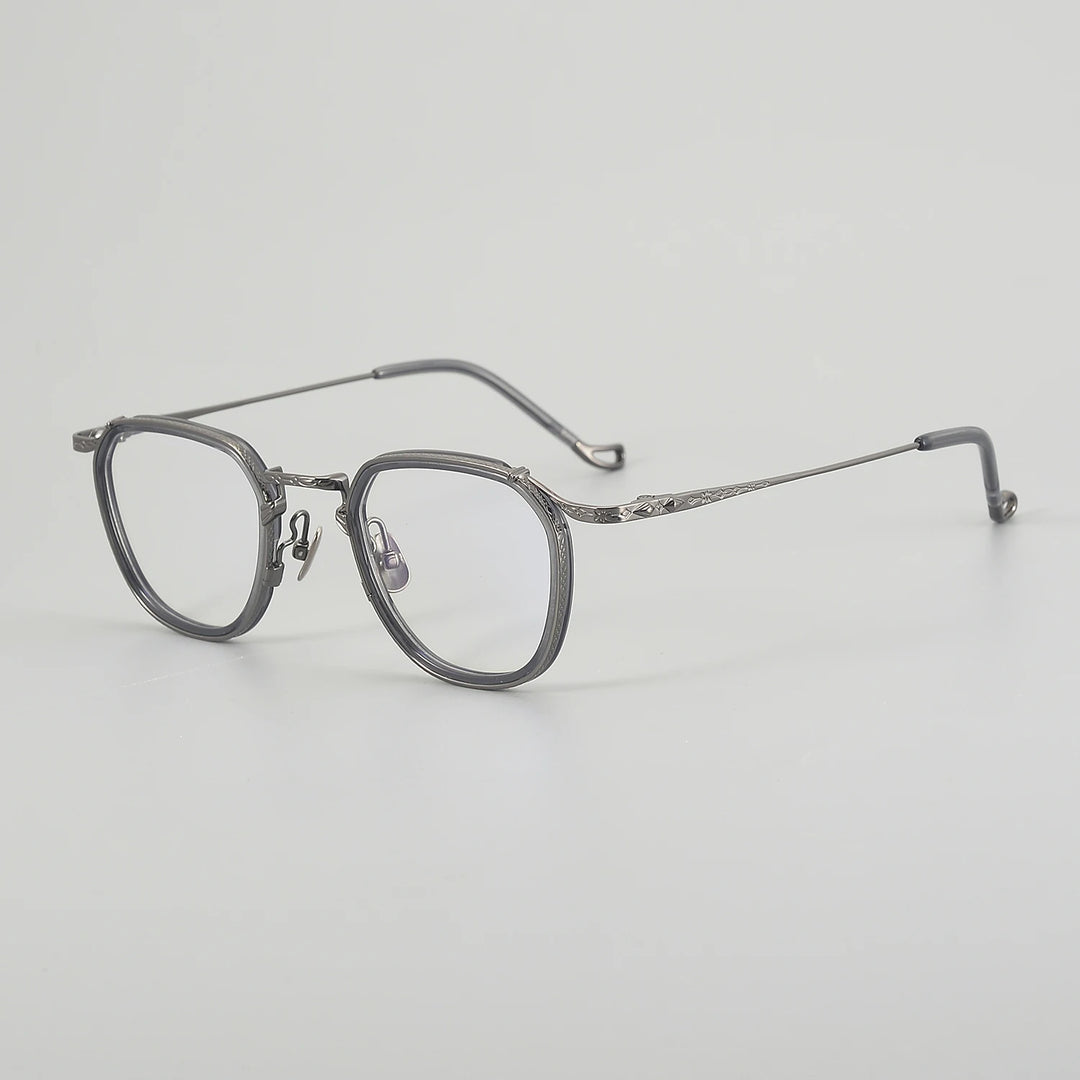 Muzz Unisex Full Rim Flat Top Round Titanium Acetate Eyeglasses 54917