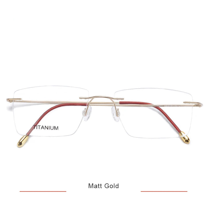 Brightzone Unisex Rimless Square Polygon Titanium Eyeglasses 71611 Rimless Brightzone Matt Gold