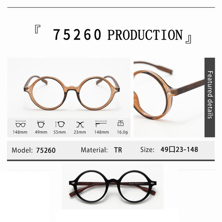 Kocolior Unisex Full Rim Round Tr 90 Alloy Photochromic Reading Glasses 75260