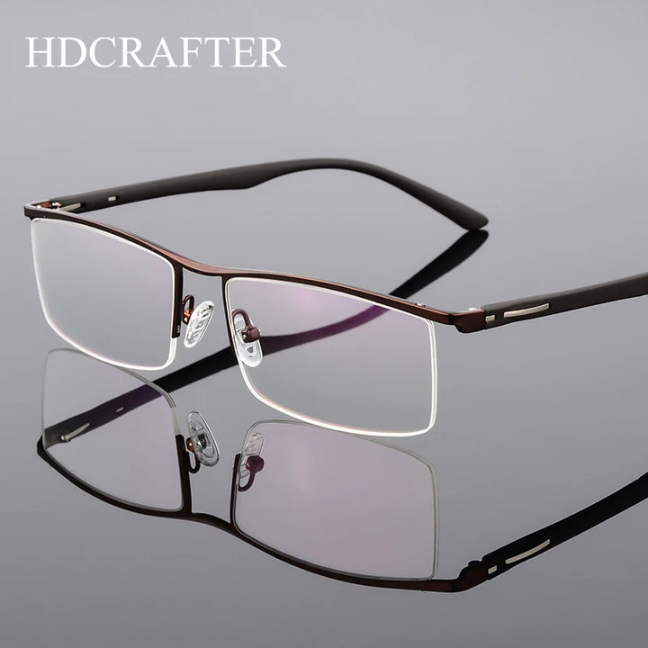 Hdcrafter Men's Semi Rim Square Brow Line Titanium Eyeglasses 48831