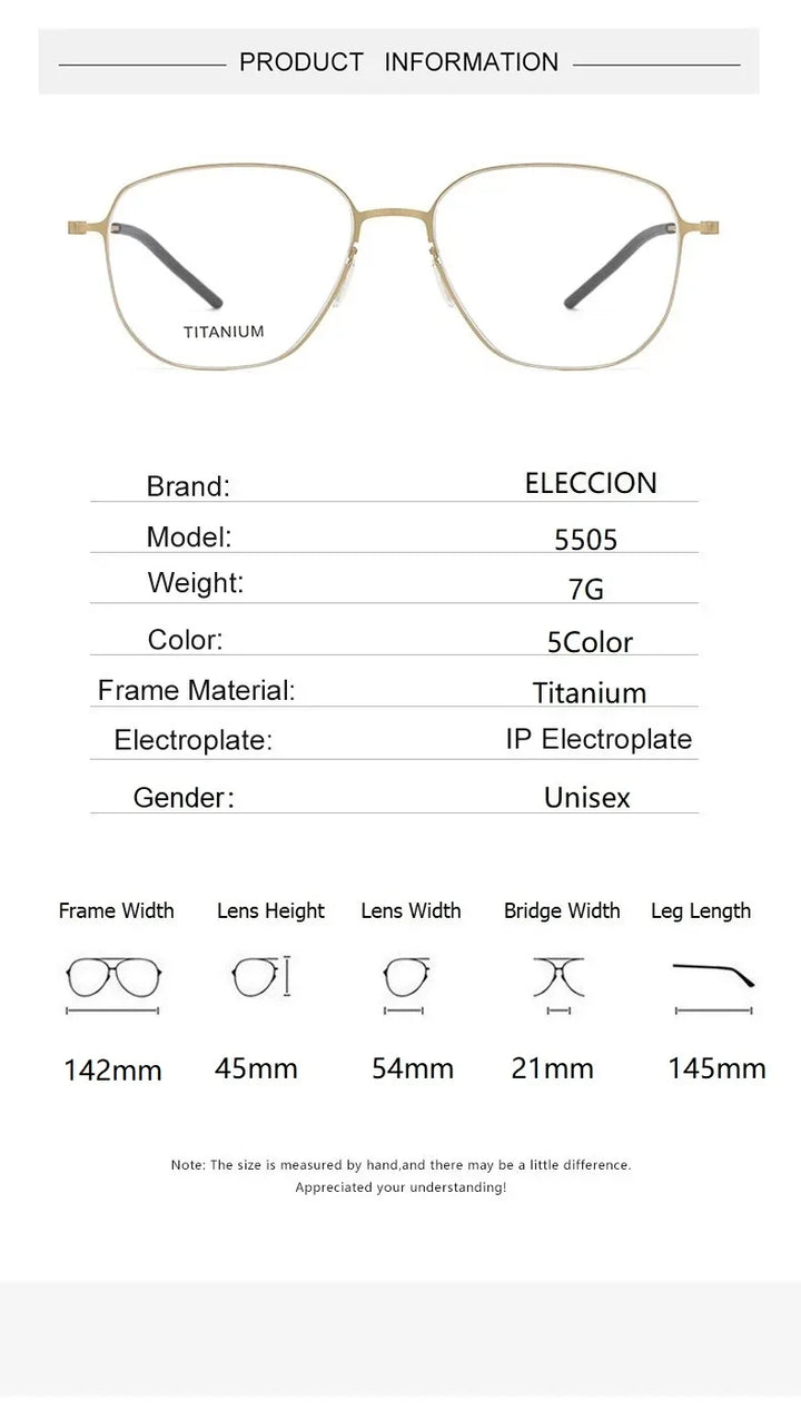 Eleccion Unisex Full Rim Oval Polygon Titanium Eyeglasses 5505