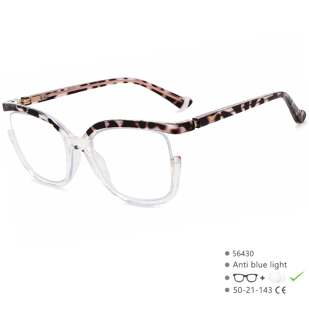 CCSpace Women's Semi Rim Cat Eye Tr 90 Eyeglasses 56430 Semi Rim CCspace C3ClearLeopard  