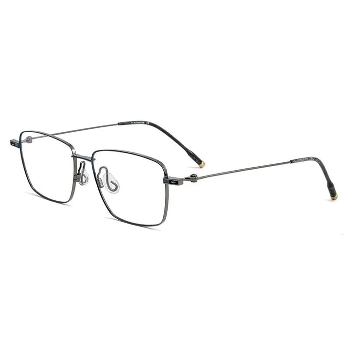 Yimaruili Men's Full Rim Square Titanium Eyeglasses 308t Full Rim Yimaruili Eyeglasses Blue Gun  