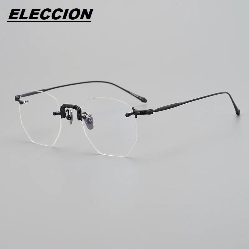 Eleccion Unisex Rimless Polgon Titanium Eyeglasses 43104 Rimless Eleccion Black CHINA