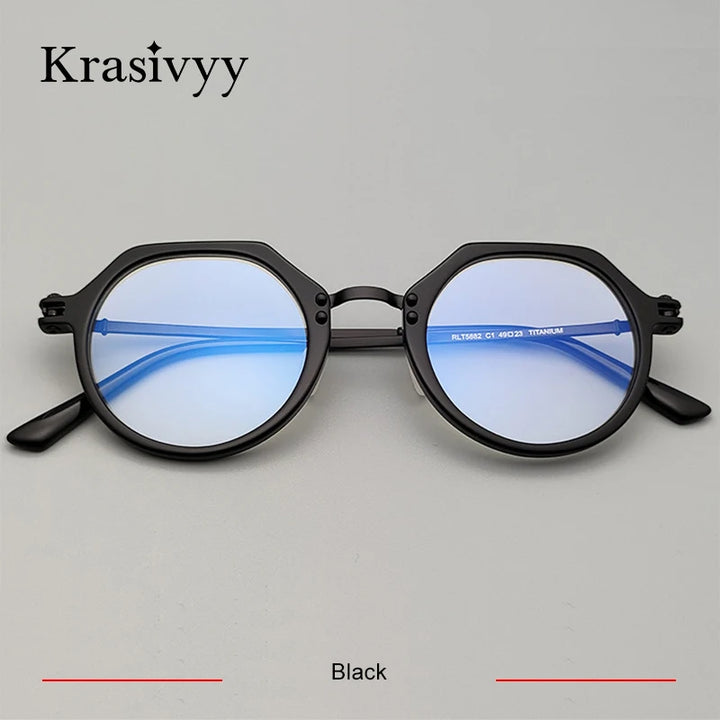 Krasivyy Unisesx Full Rim Flat Top Oval Titanium Acetate Eyeglasses 95882 Full Rim Krasivyy Black