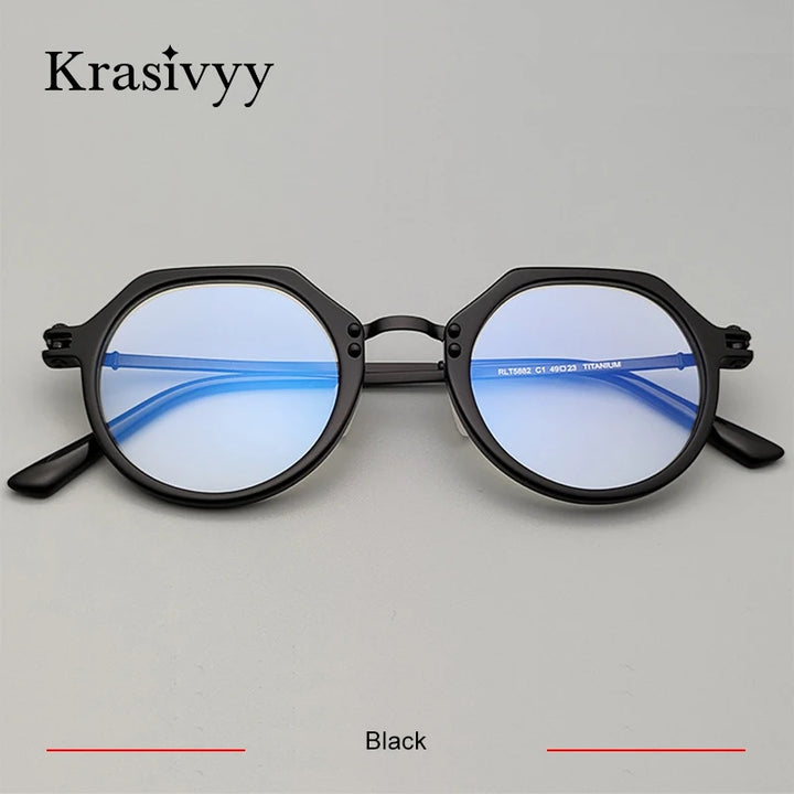 Krasivyy Women's Full Rim Flat Top Round Titanium Acetate Eyeglasses 65882