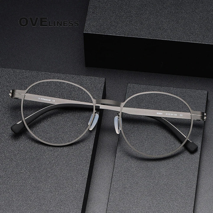 Oveliness Unisex Full Rim Round Screwless Titanium Eyeglasses 80994 Full Rim Oveliness   