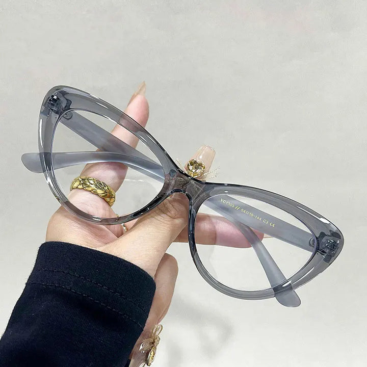 Zirosat Unisex Full Rim Oval Cat Eye Tr 90 Alloy Eyeglasses 71303