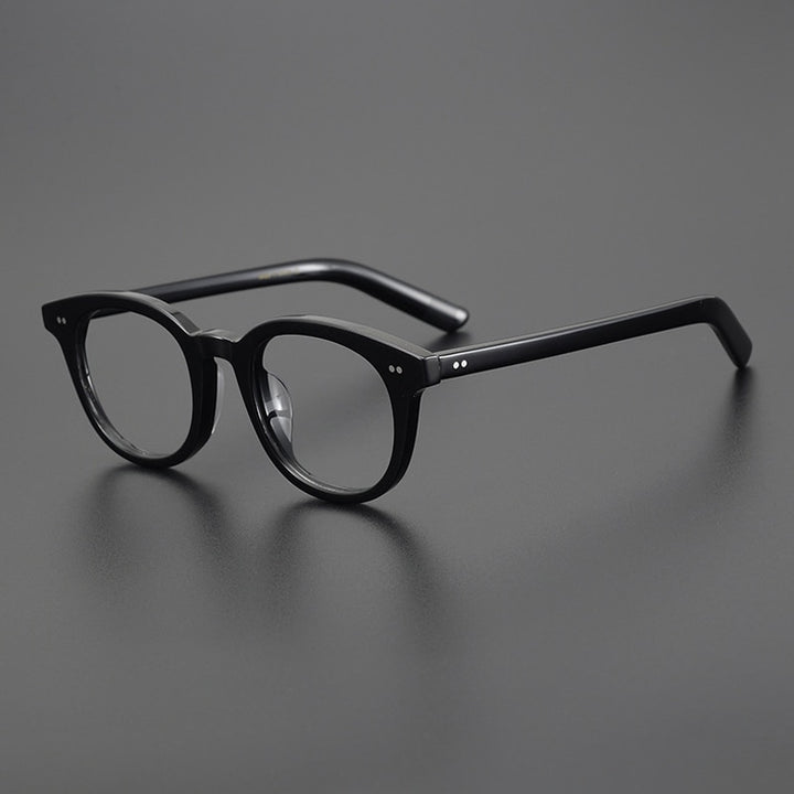 Gatenac Unisex Full Rim Round Square Handcrafted  Acetate Eyeglasses Gxyj1028 Full Rim Gatenac Black  