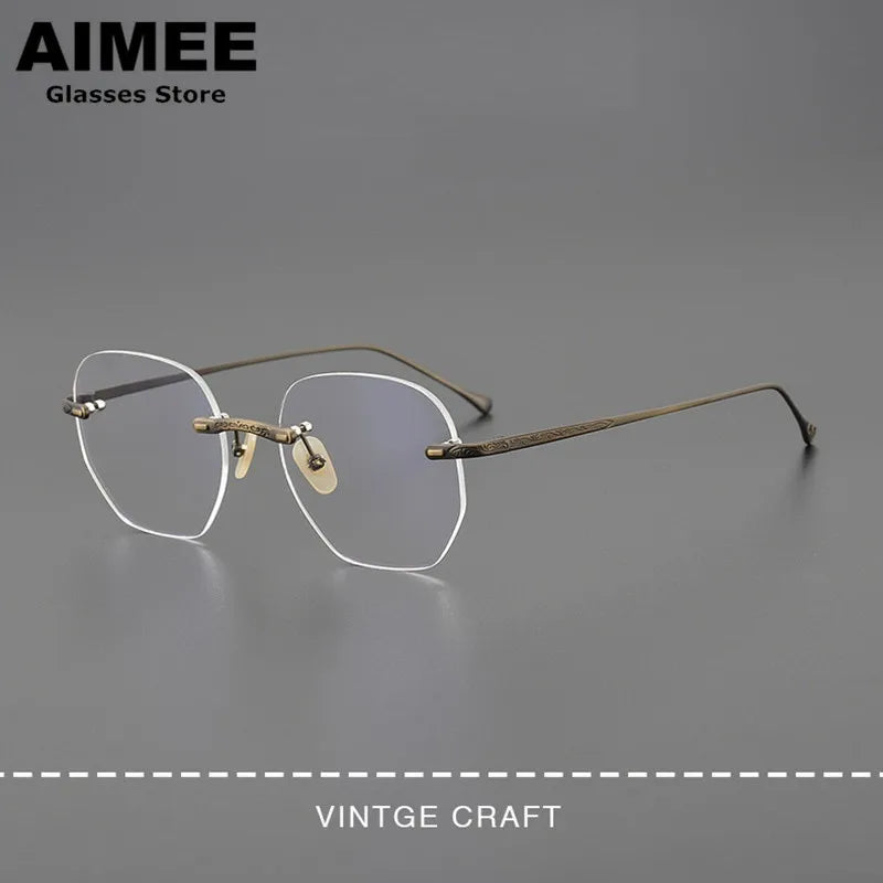 Aimee Men's Rimless Polygon Square Titanium Eyeglasses 5932 Rimless Aimee   