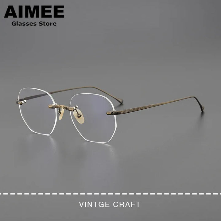 Aimee Men's Rimless Polygon Square Titanium Eyeglasses 5932 Rimless Aimee   