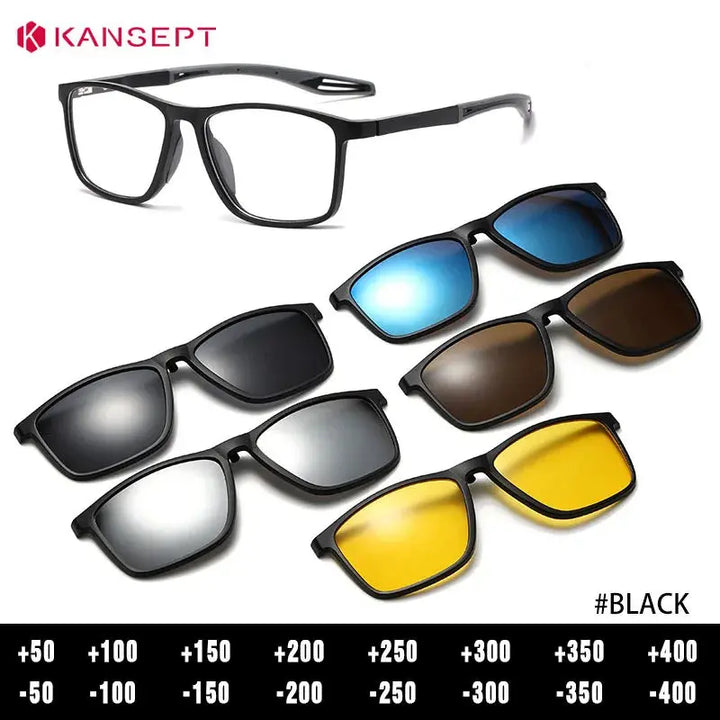 Kansept Unisex Full Rim Rectangle Tr 90 Frames With Clip-On Sunglasses 331000 FuzWeb