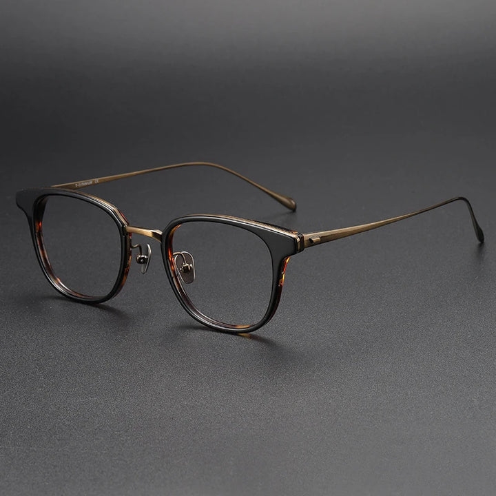 Black Mask Women's Full Rim Square Acetate Titanium Eyeglasses G823 Full Rim Black Mask Tortoise-Bronze  