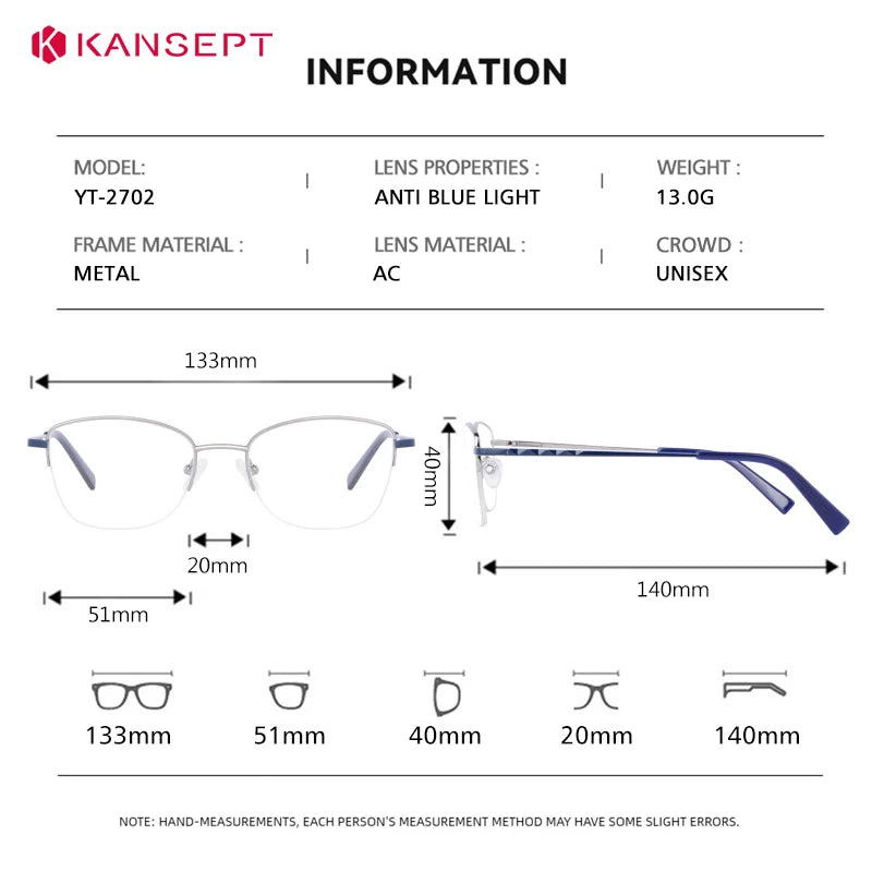 Kansept Women's Semi Rim Square Cat Eye Alloy Reading Glasses 72702