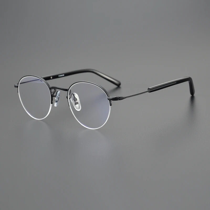Black Mask Unisex Semi Rim Oval Round Titanium Eyeglasses 517110