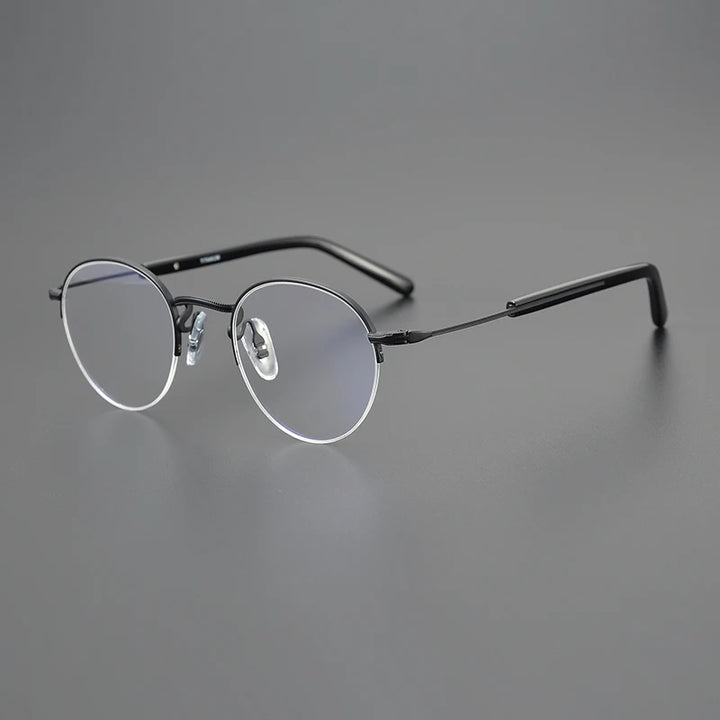 Black Mask Unisex Semi Rim Oval Round Titanium Eyeglasses 517110