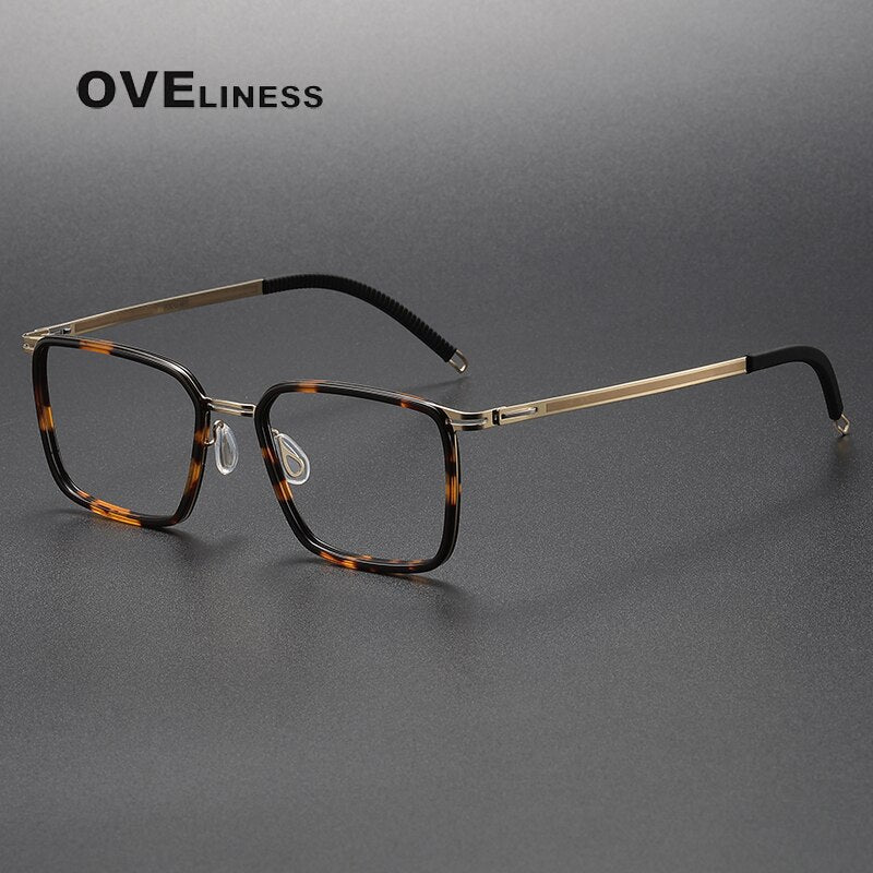 Oveliness Unisex Full Rim Square Acetate Titanium Eyeglasses 8202314 Full Rim Oveliness tortoise gold  