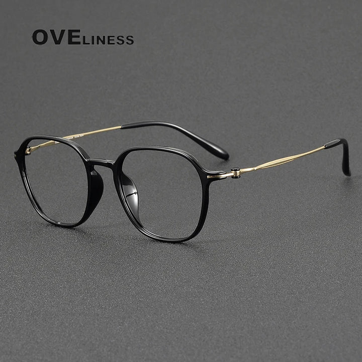 Oveliness Unisex Full Rim Square Oval Acetate Titanium Eyeglasses 8665 Full Rim Oveliness black gold  