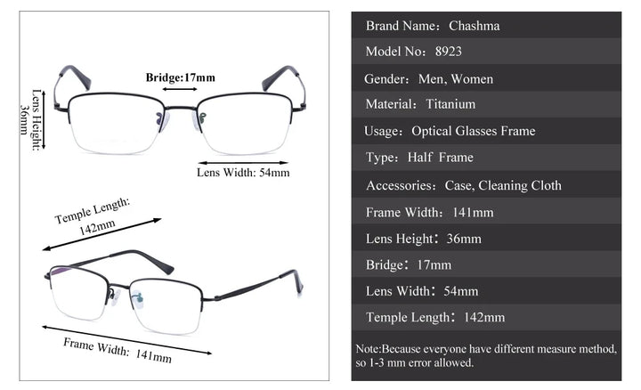 Chashma Ochki Men's Semi Rim Square Titanium Eyeglasses 89234