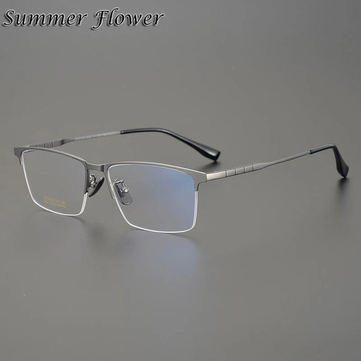Summer Flower Men's Semi Rim Square Titanium Eyeglasses 91045